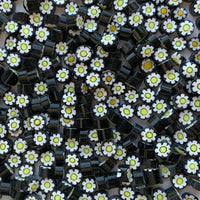 Verre Mosaique - glass mosaic -Glasmosaik-glasmozaïek-Millefiori Bloem Zwart/Wit/Geel 7/8 doorzichtig - mosaicshop