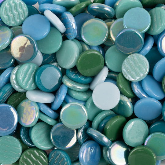 Pastilles De Verre 18mm  Mélange Turquoise