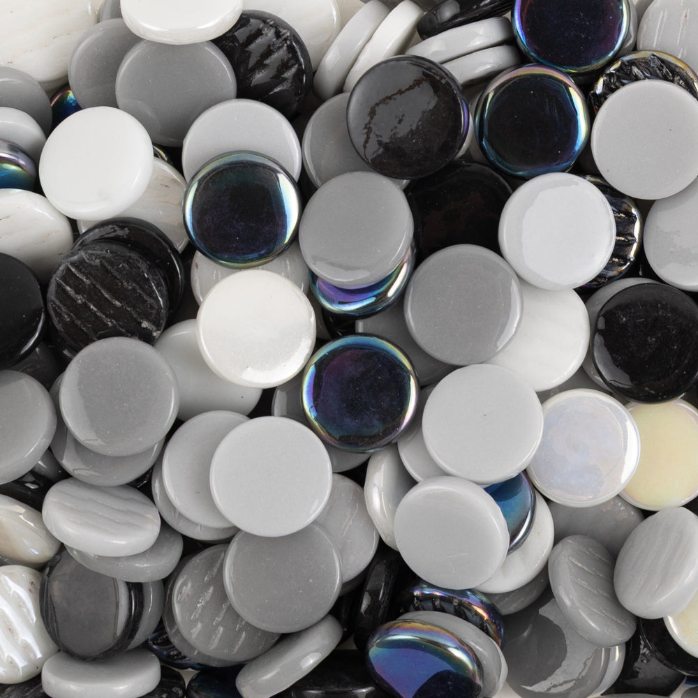 Pastilles De Verre 18mm  Mélange Blanc-Noir