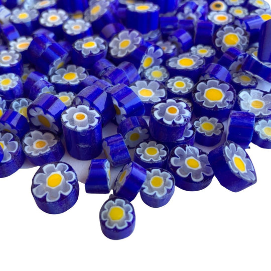 Millefiori Fleur Jaune Bleu / Blanc 10/11 Translucide